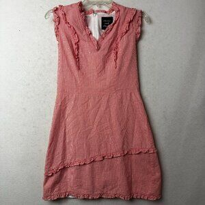 Clover and‎ Sloane dress sz S red gingham seersucker sleeveless ruffle lined